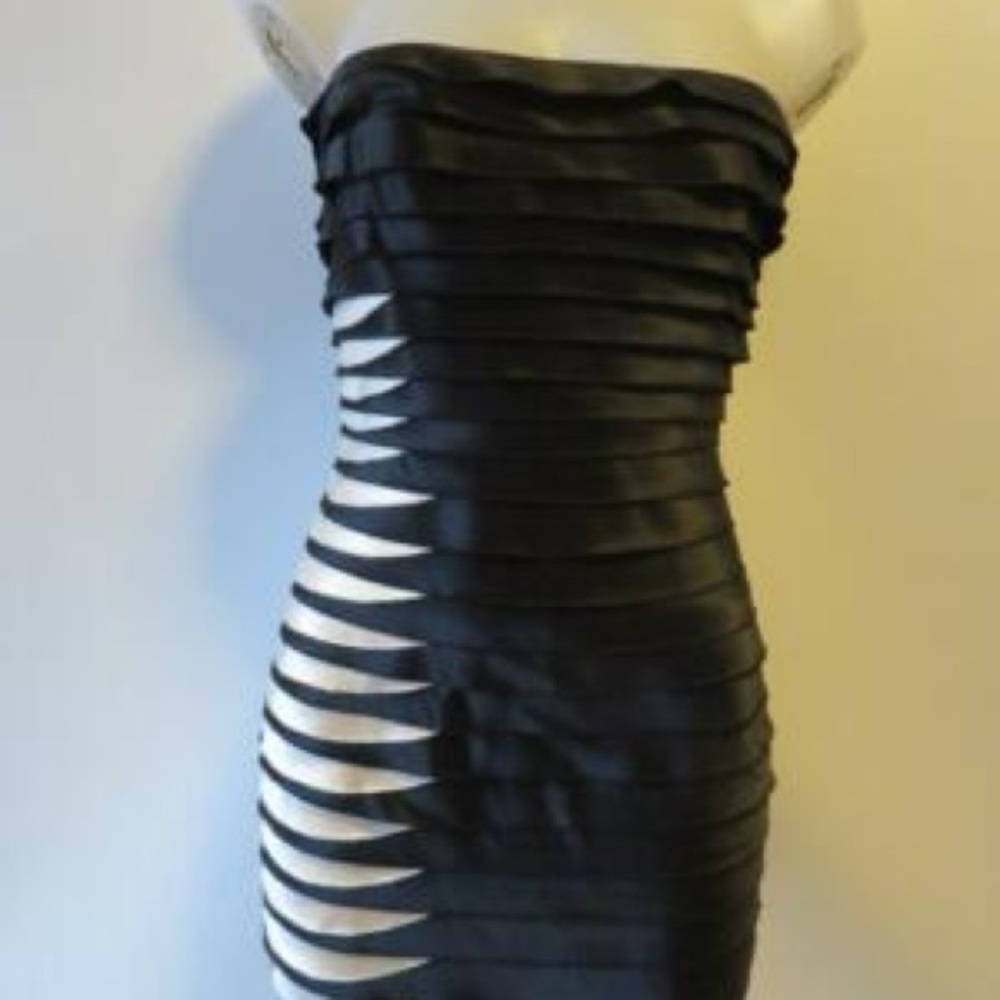 BCBGMaxAzria Black and White Strapless  Dress